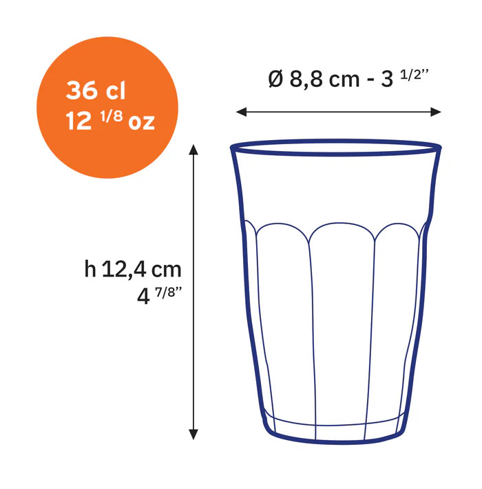 Duralex Canada Picardie large 36cl highball glass, tempered French glass with iconic faceted sides, dishwasher safe and highly durable.