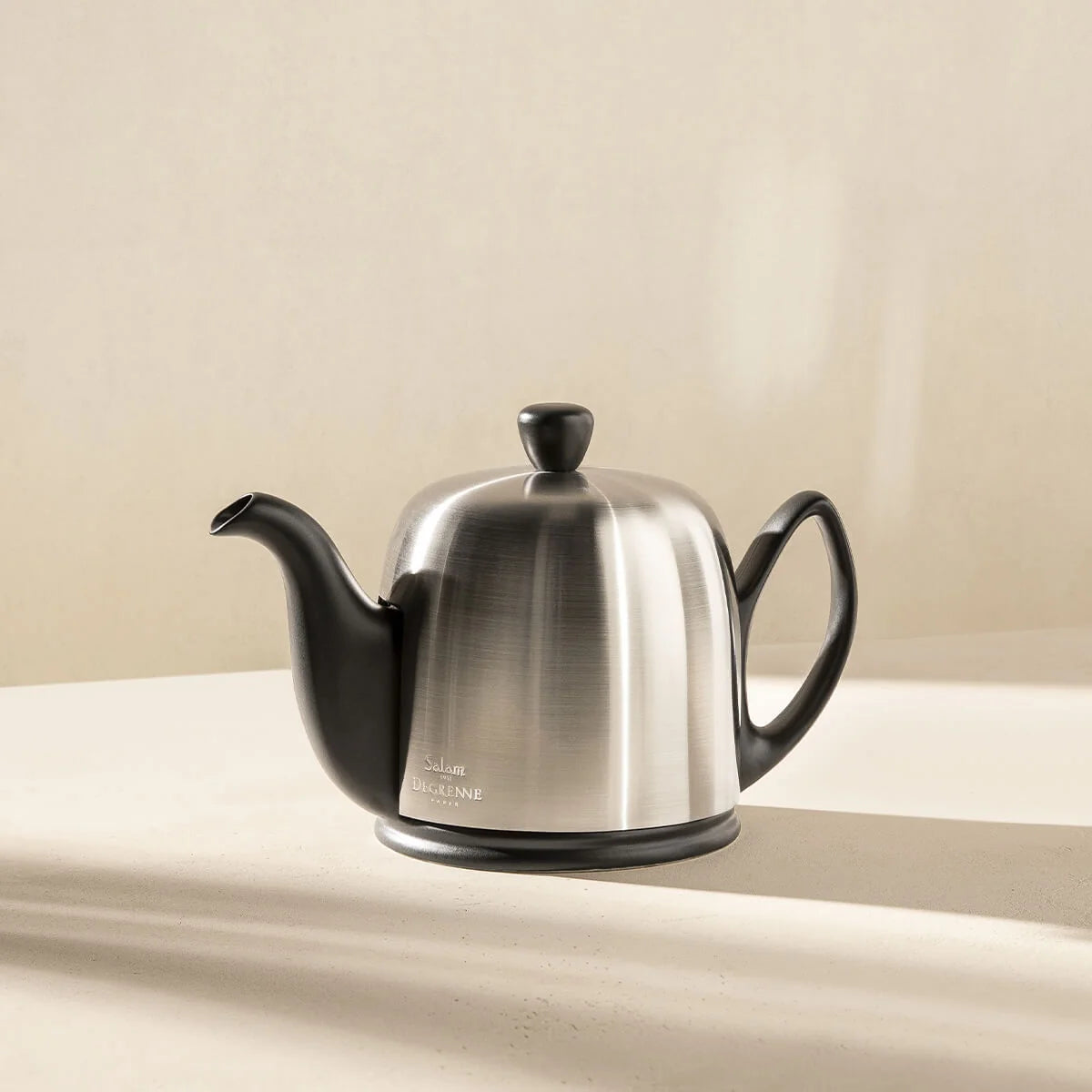 Degrenne Salam Teapot, Black Porcelain, Matte Stainless Steel Cover
