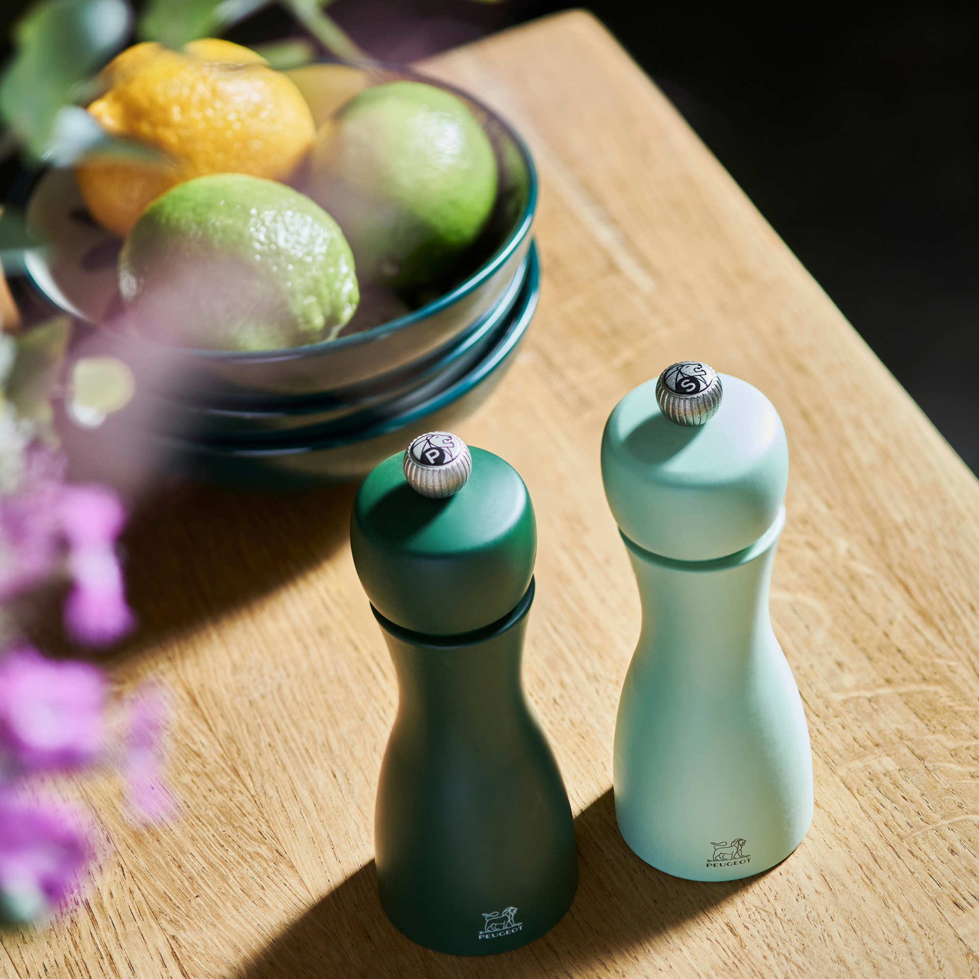 Peugeot Canada Tahiti Duo Salt & Pepper Mill, Water Set, Moss Green & Mint Green Clementine Boutique