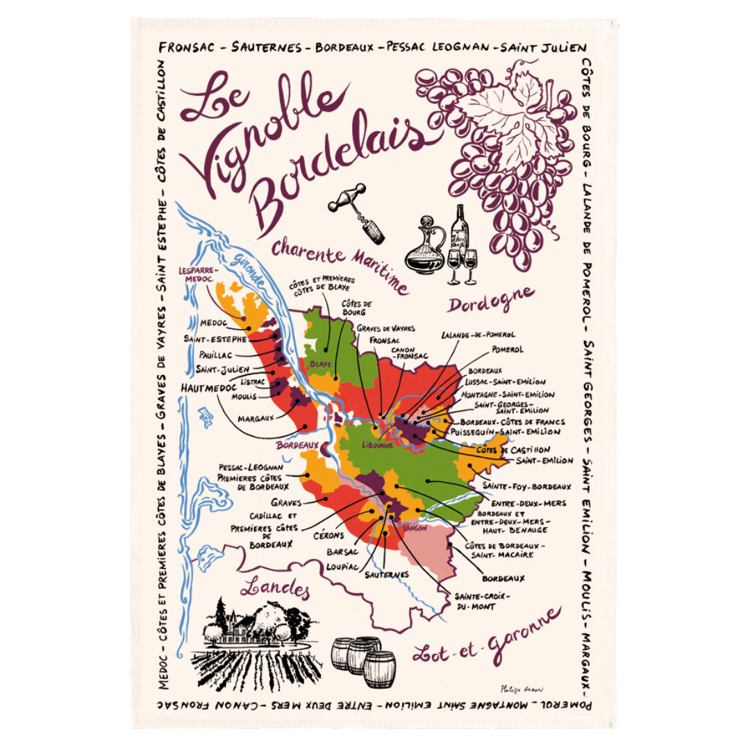 Bordeaux Wines Map tea towel Winkler Canada made in France Clementine Boutique Toronto