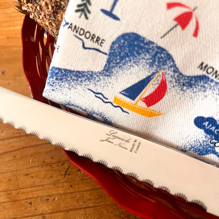 Laguiole Cream Bread knife detail at Clementine Boutique with engraving