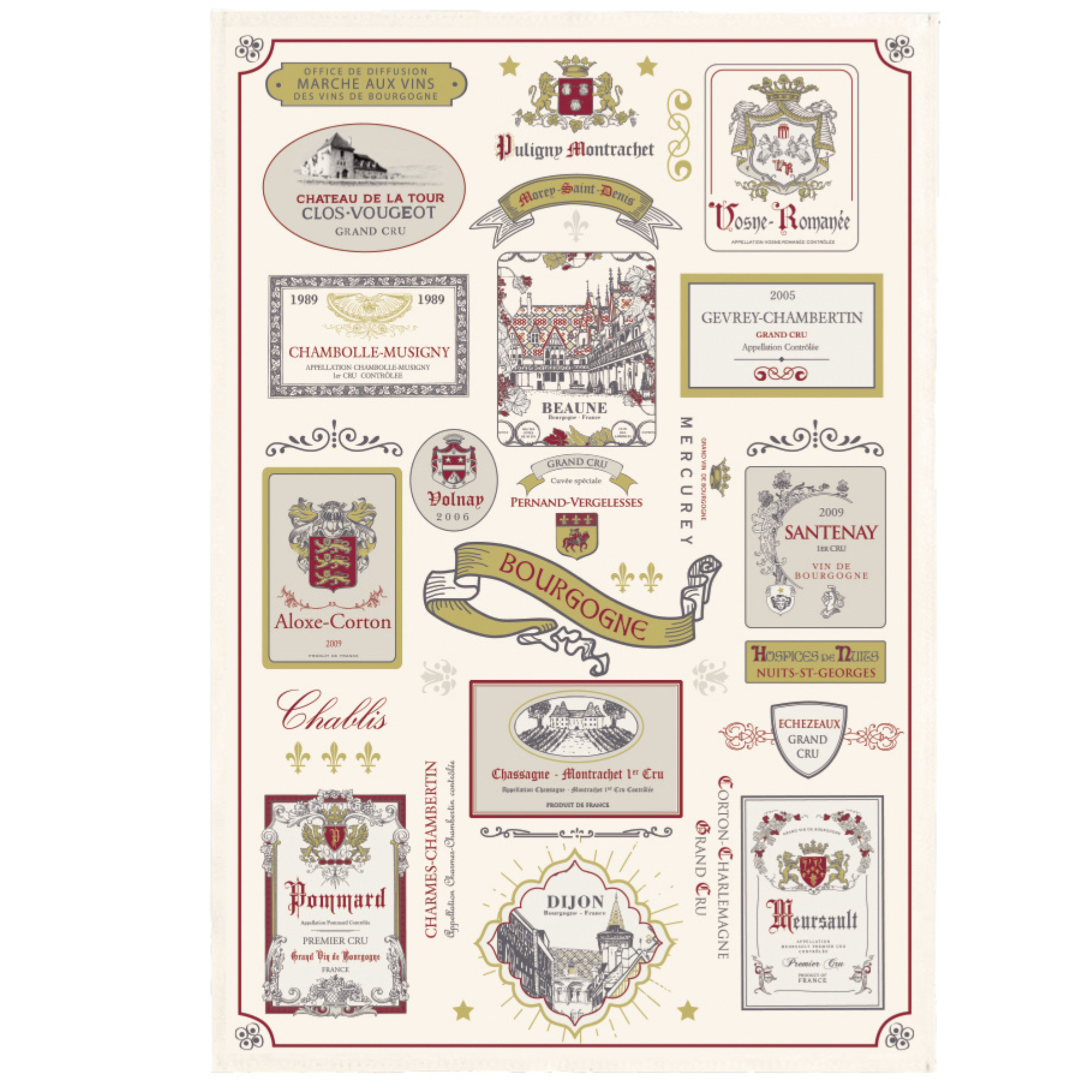 Bourgogne Wine Labels tea towel Winkler Canada made in France Clementine Boutique Toronto