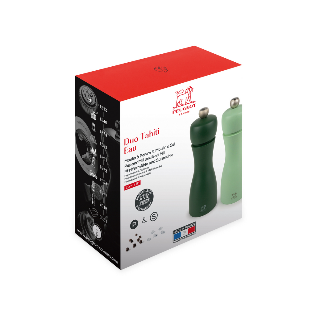 Peugeot Canada Tahiti Duo Salt & Pepper Mill, Water Set, Moss Green & Mint Green Clementine Boutique