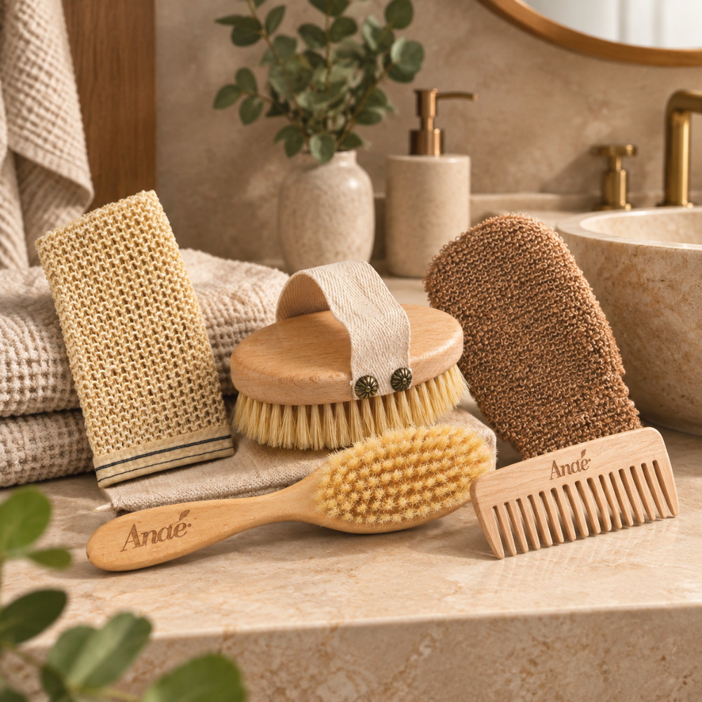 Natural brushes and exfoliating gloves