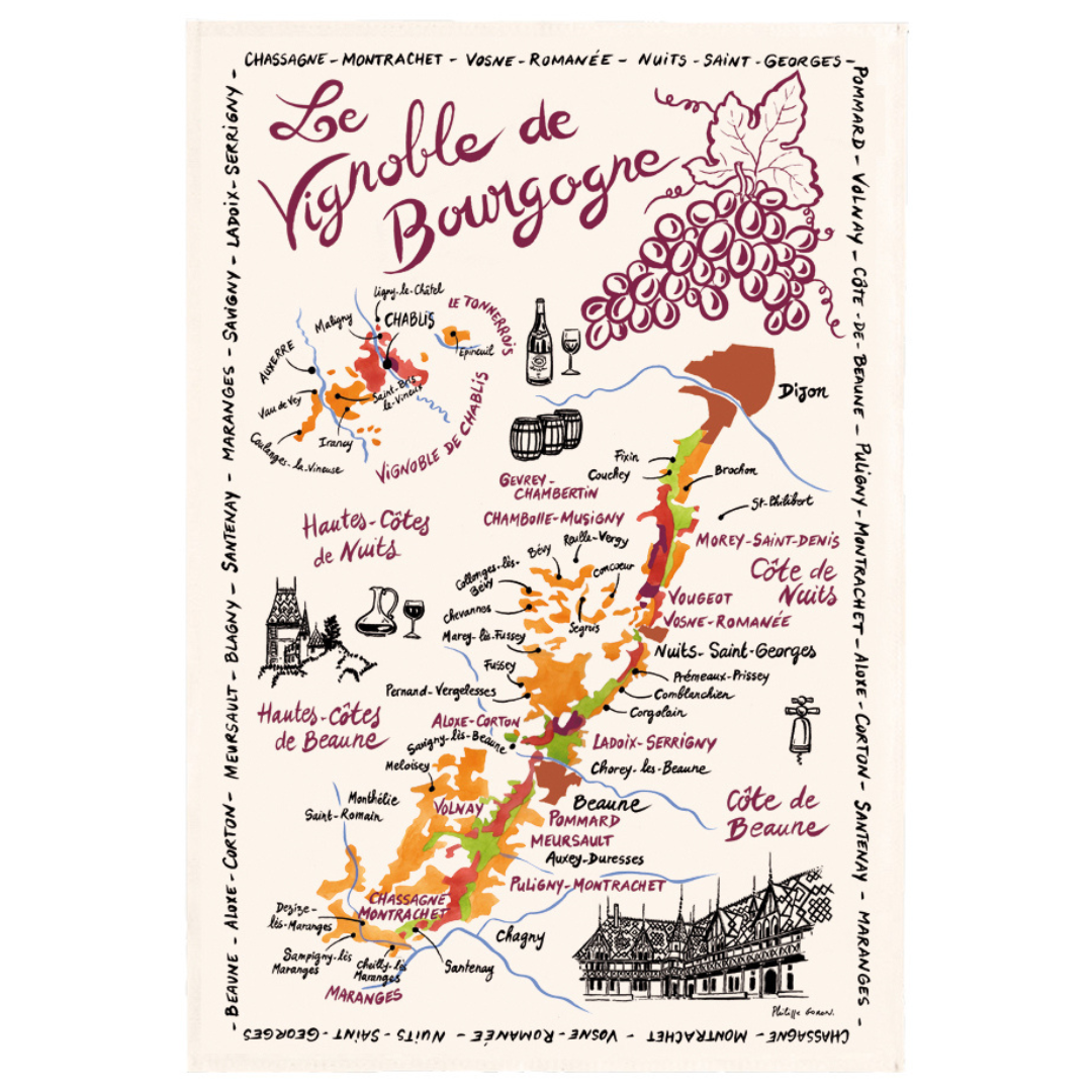 Burgundy Wines Map tea towel Winkler Canada made in France Clementine Boutique Toronto