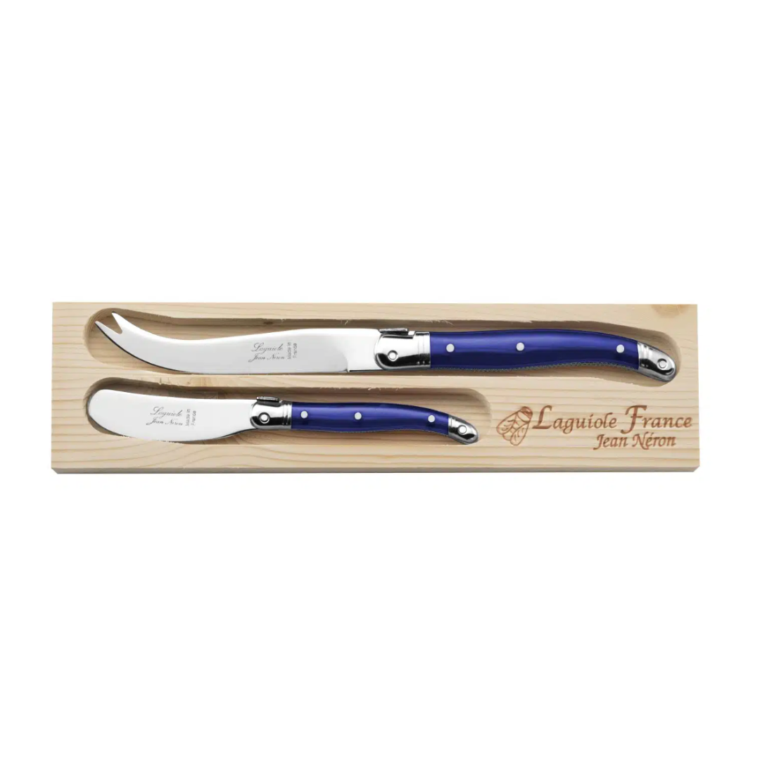 Laguiole ® Cheese Knife Duo, French Blue Handle Made in France Clementine Boutique