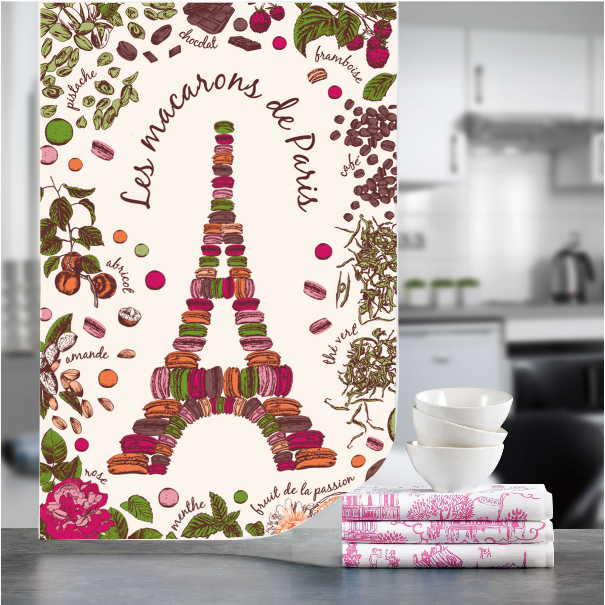 French Macaroons Tea Towel, made in France, Winkler Canada Clementine Boutique