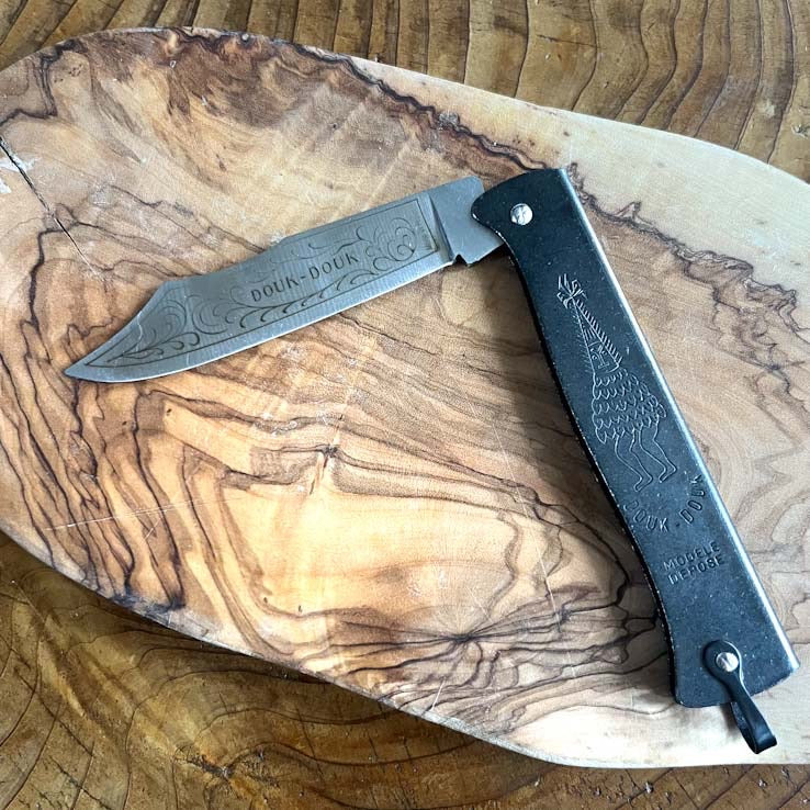 Douk-Douk Original Utility Pocket Knife 200mm, Carbon Steel Blade, Black Handle