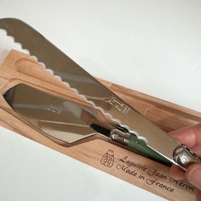 Laguiole Cake slicer and bread knife Set - Pastel Green