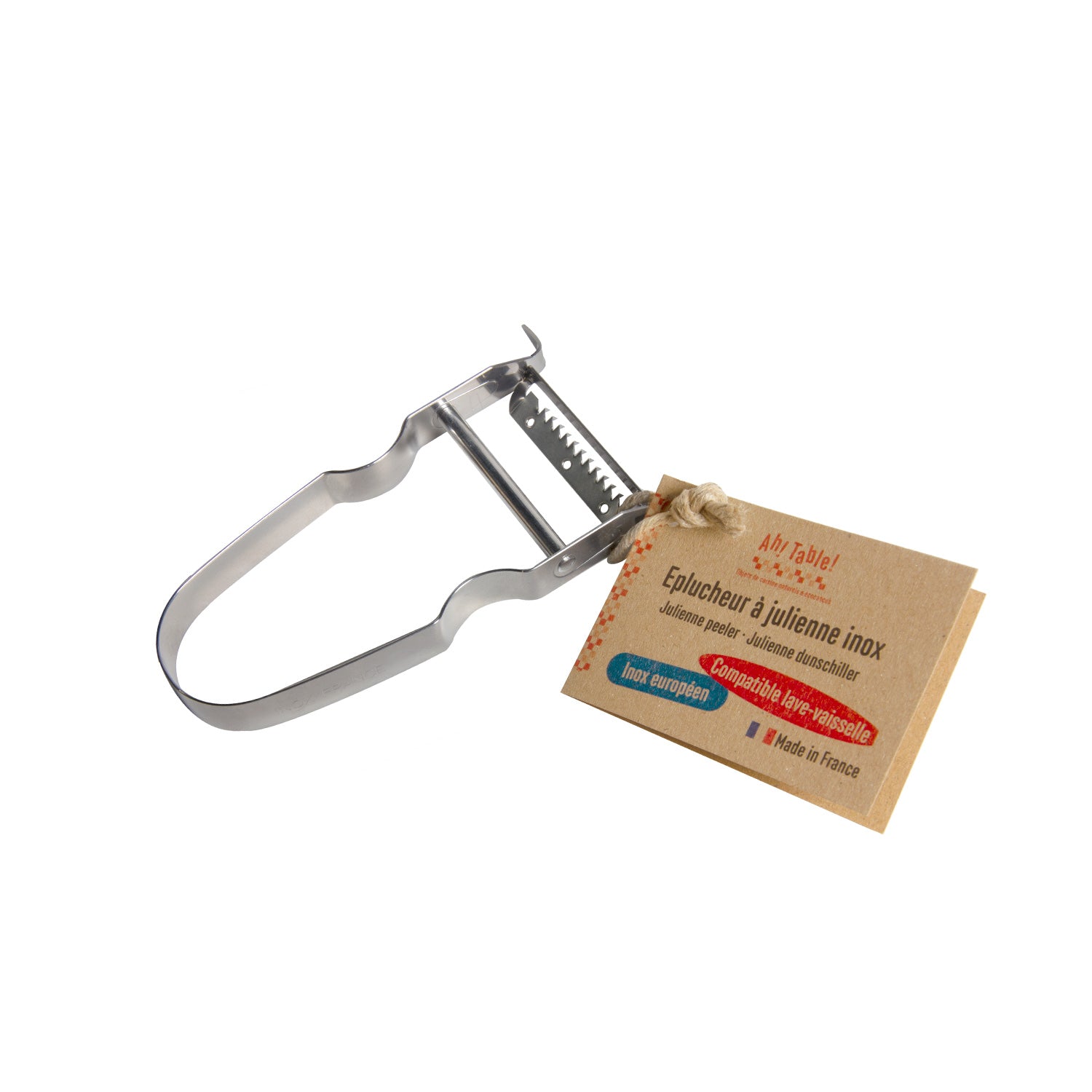 Julienne Peeler Metal peeler with a label on a white background Made in France Clementine Boutique