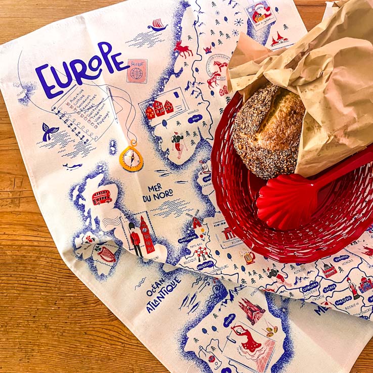 Europe illustrated Map Tea Towel