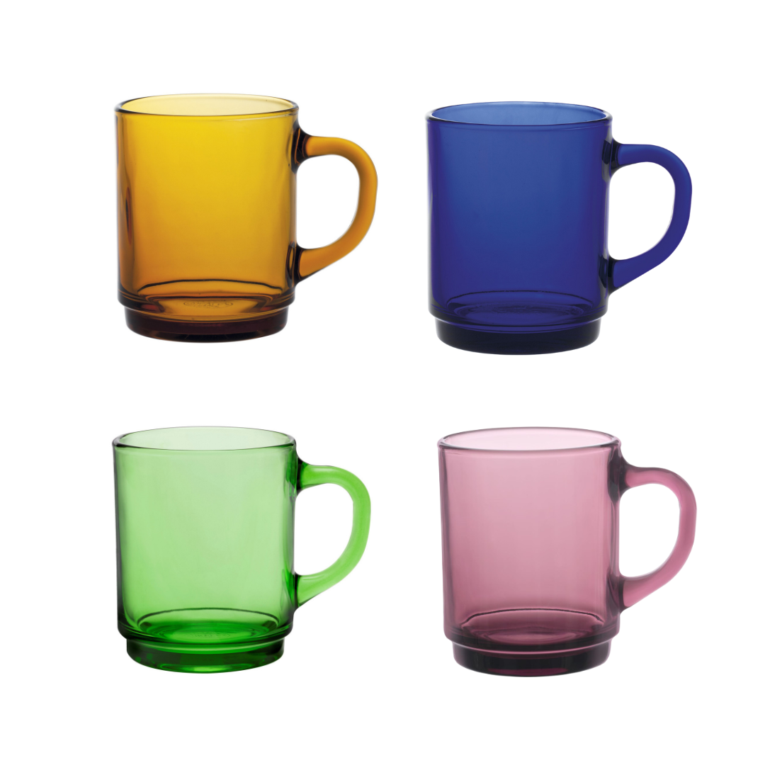 Duralex Canada Mug Set, 4 Assorted Colors, Tempered Glassware, Made in france at Clementine Boutique