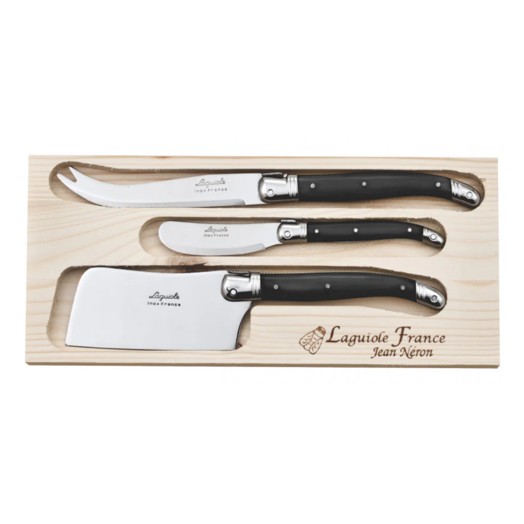 Laguiole ® Cheese Knife Trio, Black Handle, Made in France Jean Neron, Clementine Boutique