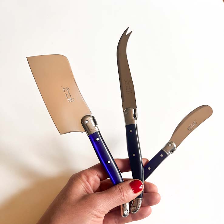 Laguiole ® Cheese Knife Trio, French Blue Handle, Made in France, Clementine Boutique