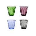 Four colorful Picardie Colors Mixed Tumblers 25cl x4 glass tumblers on a white background