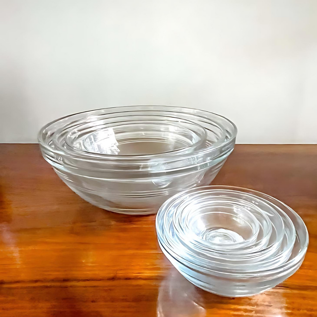 Duralex Canada Lys Set of 9 stackable mixing bowls, tempered glass at Clementine Boutique Made in France