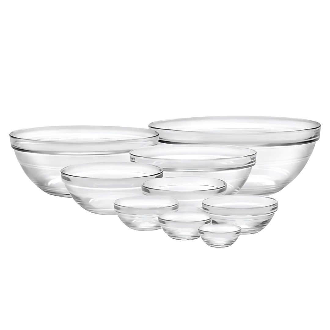 Duralex Canada Lys Set of 9 stackable mixing bowls, tempered glass at Clementine Boutique Made in France