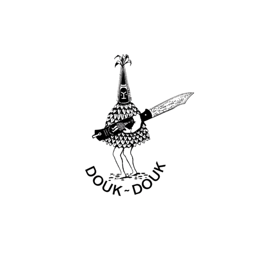 Black and white logo of a person in a conical hat playing a guitar with 'DOUK-DOUK' text below.