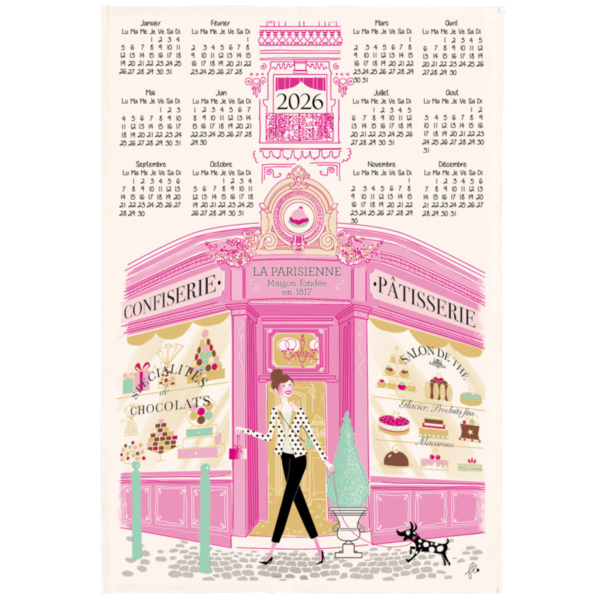 2026 Calendar Pastry Shop Tea Towel