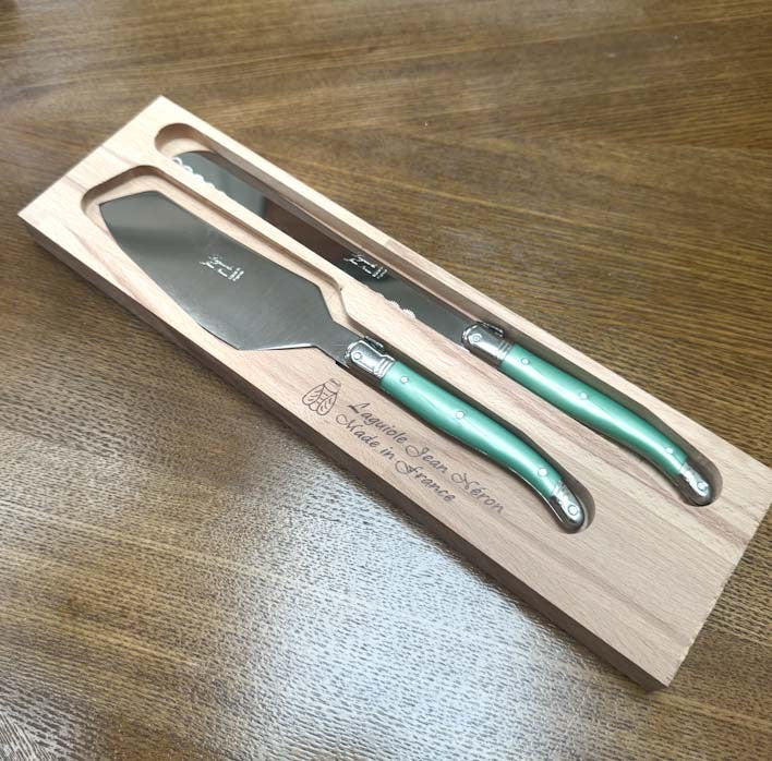 Laguiole Cake slicer and bread knife Set - Pastel Green