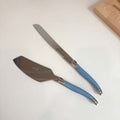 Blue Cake Server and Blue Bread knife Laguiole set made in France