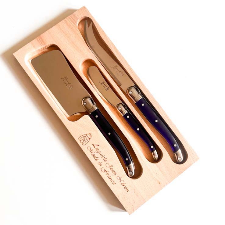 Laguiole ® Cheese Knife Trio, French Blue Handle, Made in France, Clementine Boutique