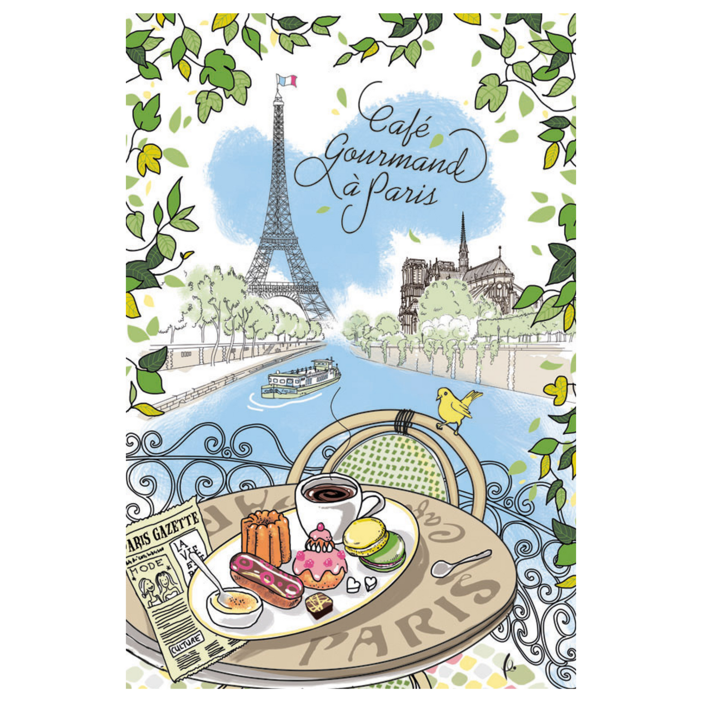 Cafe Time in Paris Tea Towel Made in France Winkler Clementne Boutique Toronto