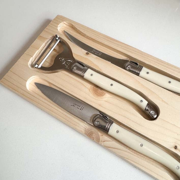 Laguiole Peeler, Tomato and Office knife set - Off-White