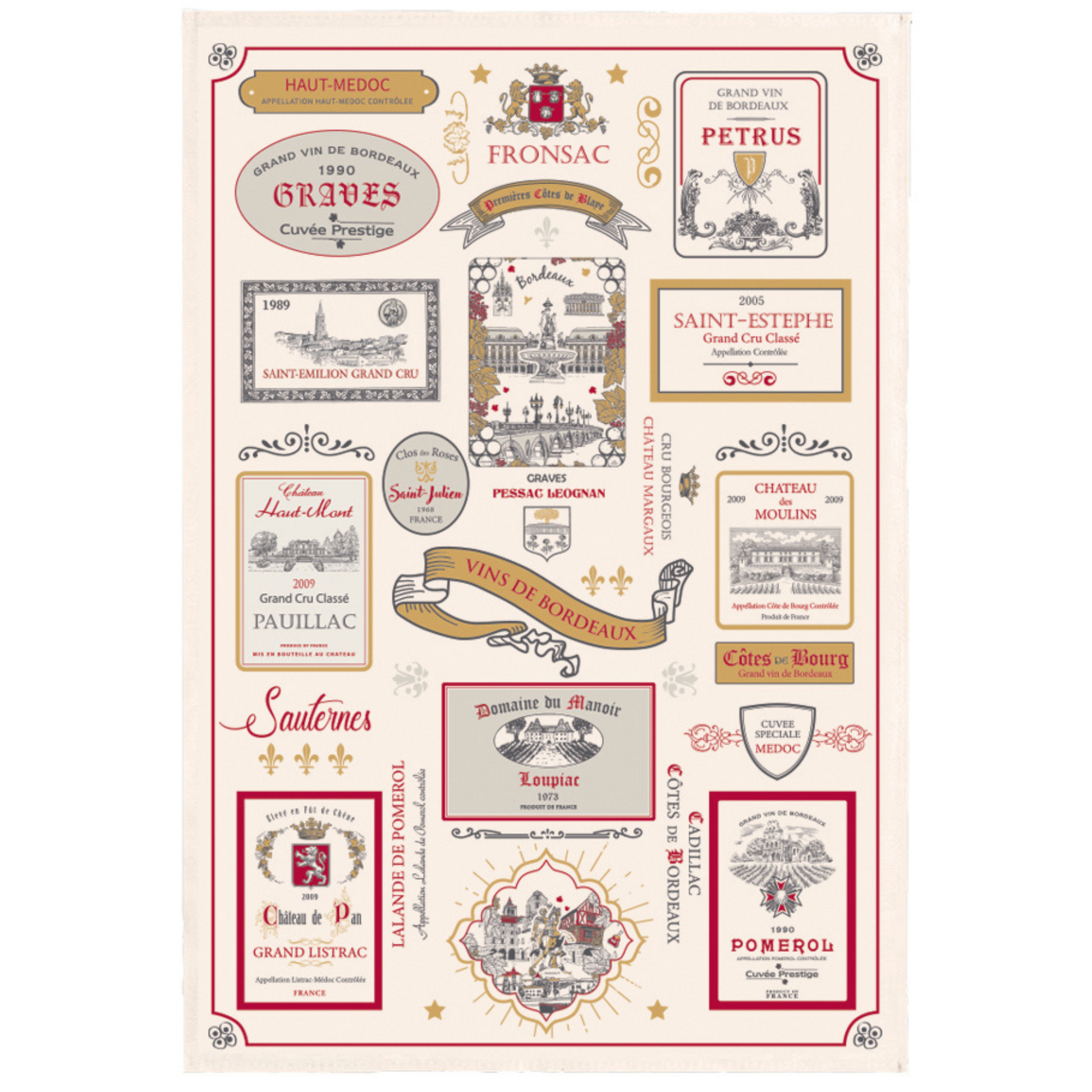 Bordeaux Wine Labels tea towel Winkler Canada made in France Clementine Boutique Toronto