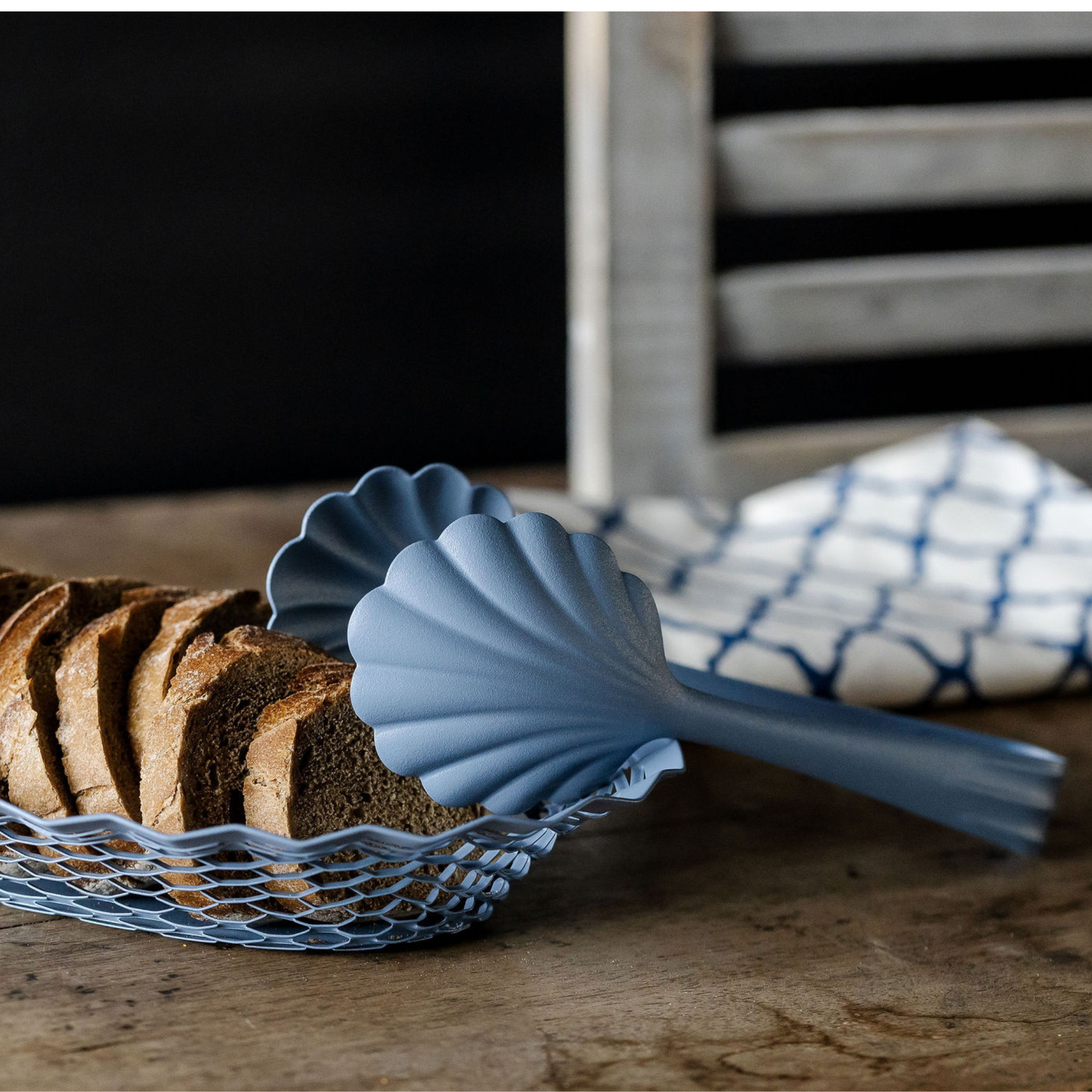 Color Scalloped Bakery Tongs in Stainless Steel Pastel Blue Roger Orfevre Made in France Clementine Boutique Toronto