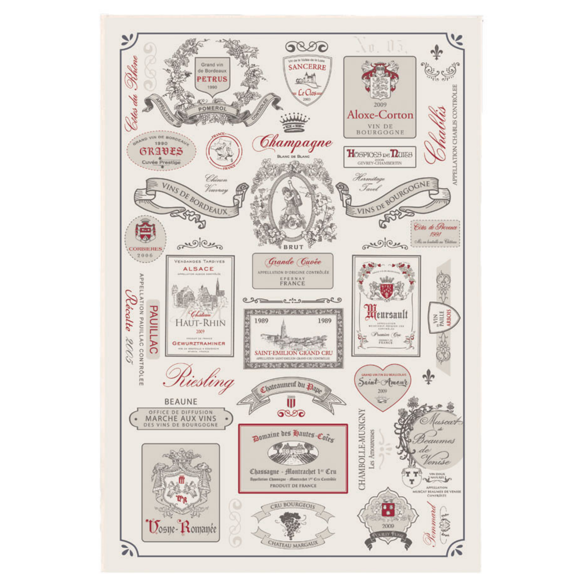 French Wine Labels tea towel Winkler Canada made in France Clementine Boutique Toronto
