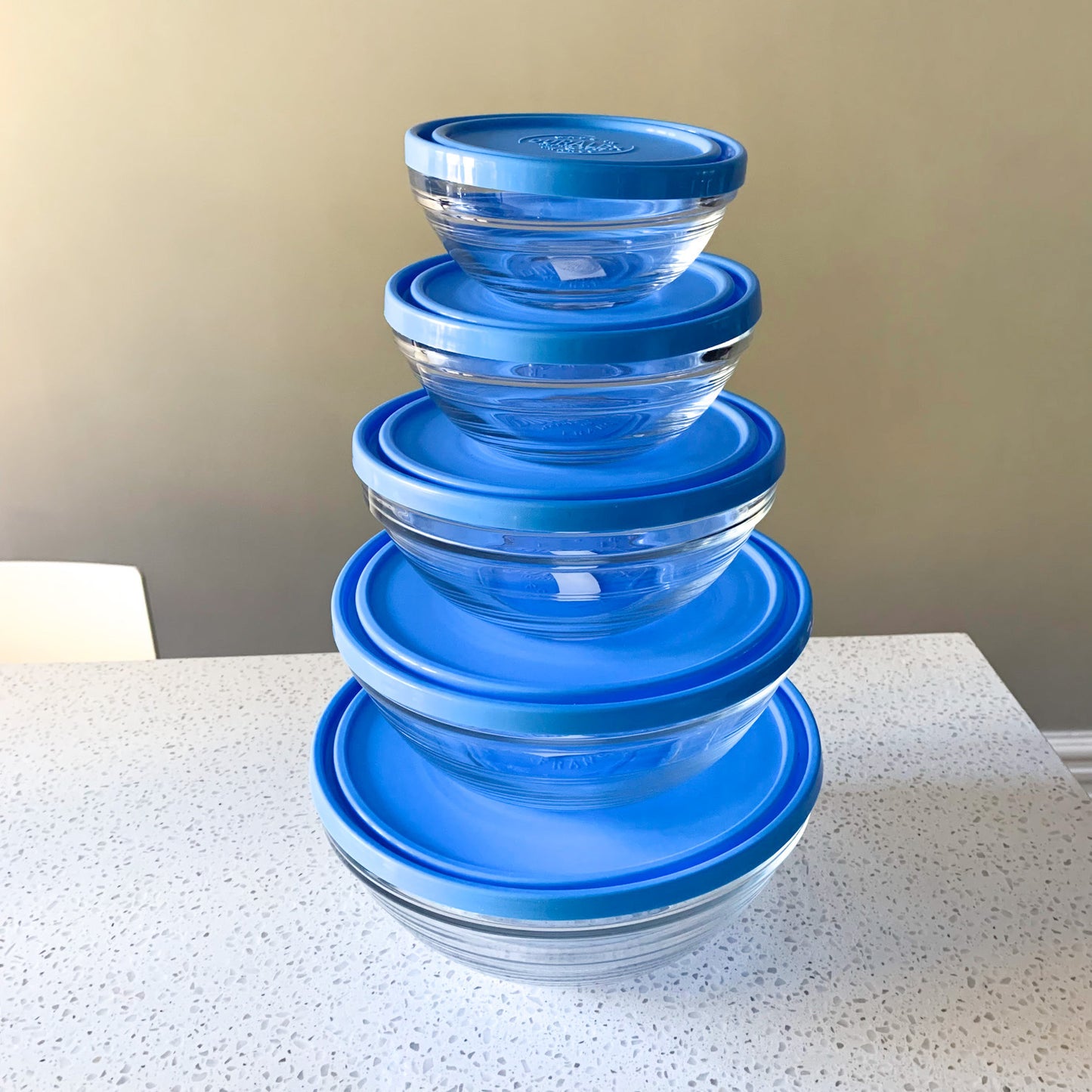 Duralex Canada Lys Bowl Set x5 with blue lids Clementine Boutique